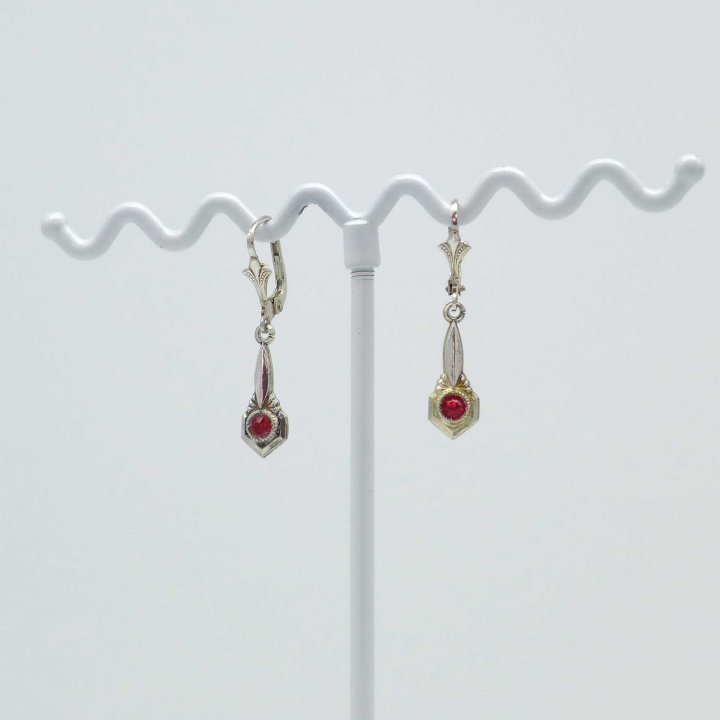 Small Art Deco Earrings with Red Stone