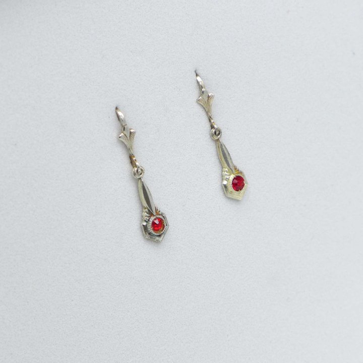 Small Art Deco Earrings with Red Stone