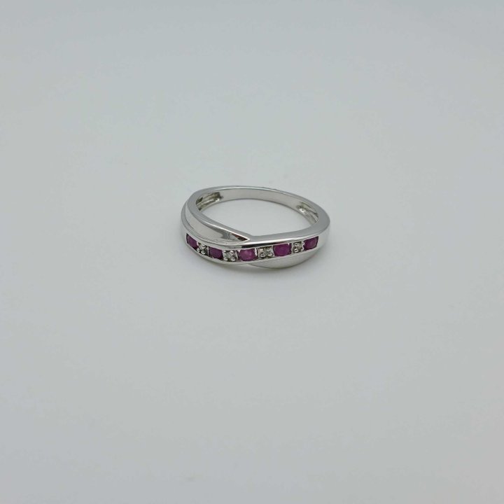 White gold band ring with rubies and diamonds