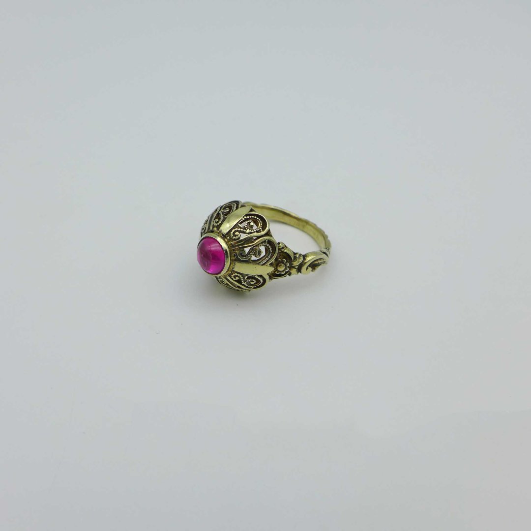Filigree ring with synthetic ruby