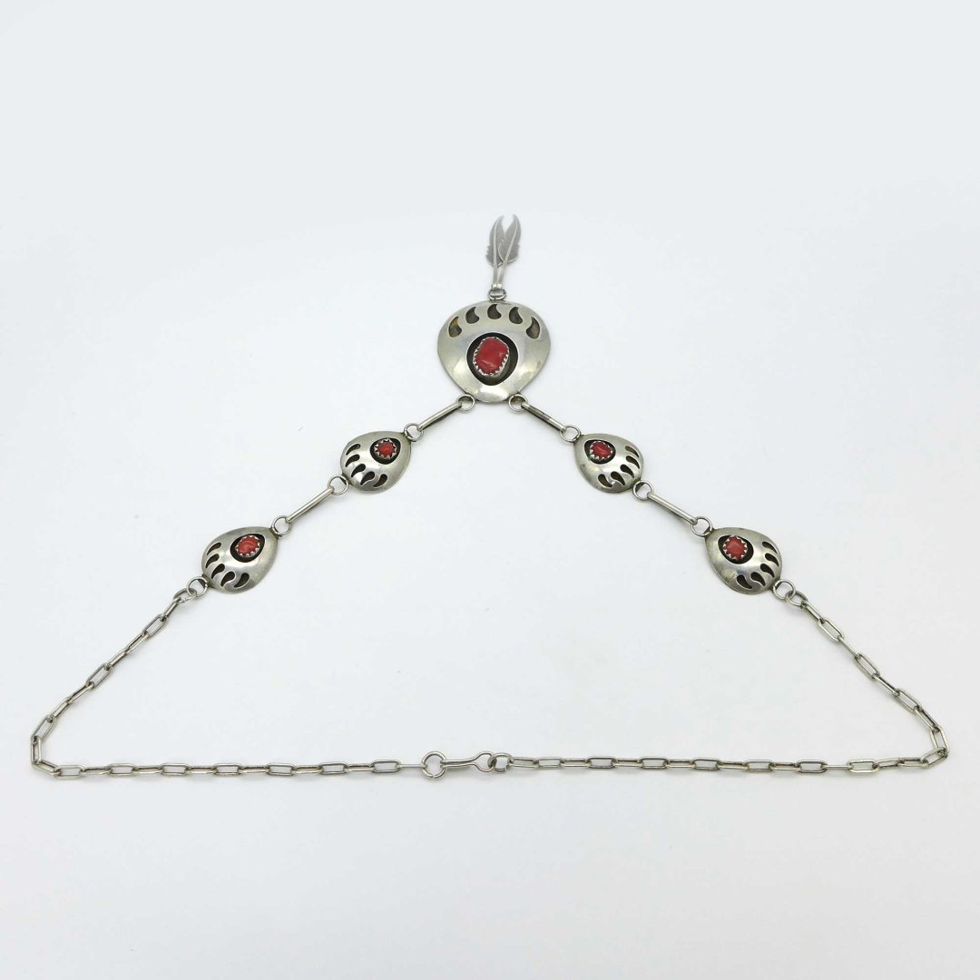 Silver necklace bear paws with corals from North America