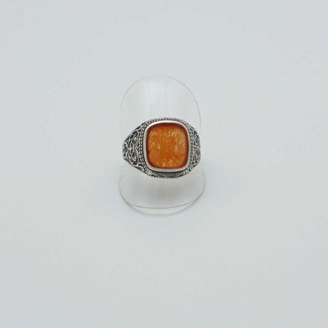 Ornate mens ring with carnelian