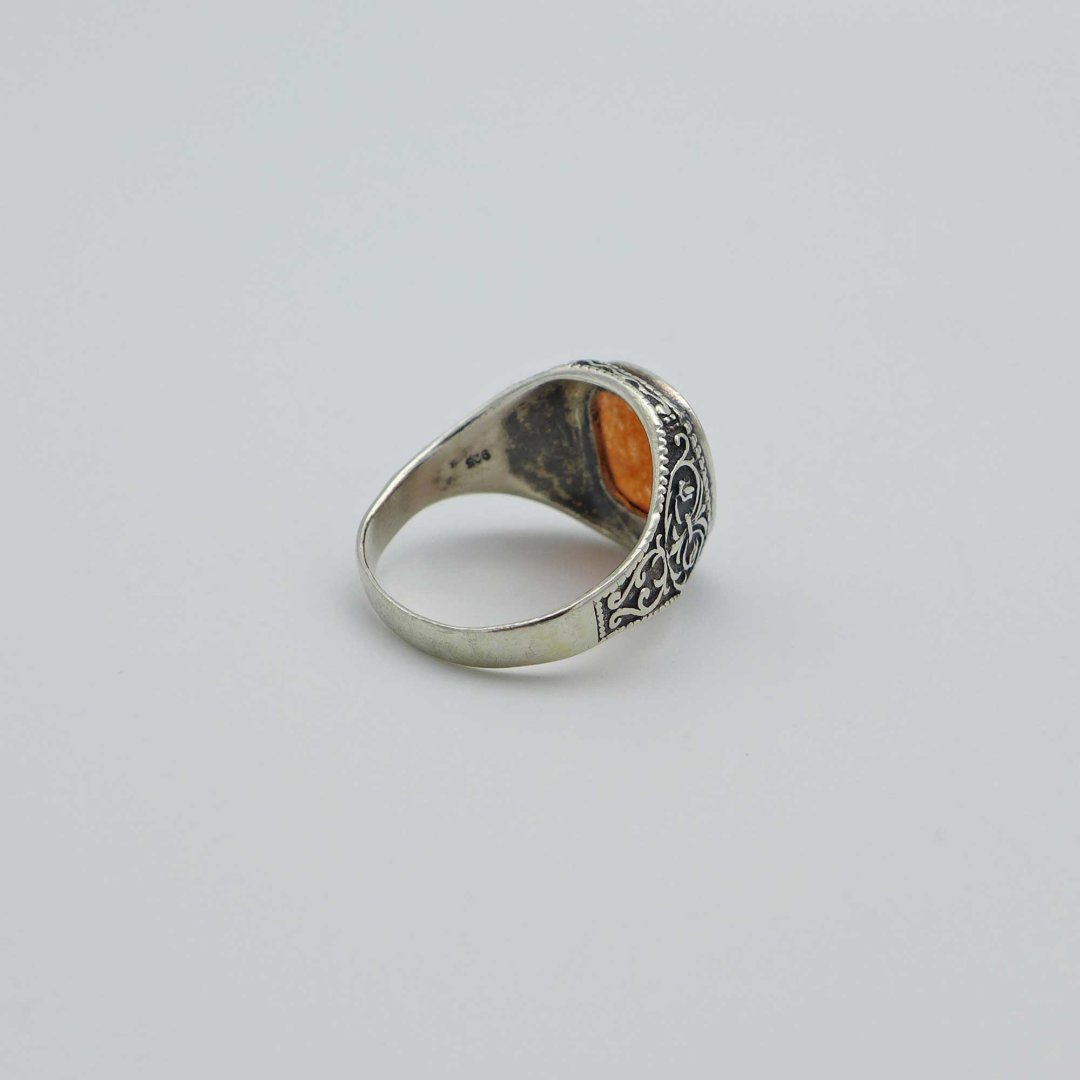 Ornate mens ring with carnelian