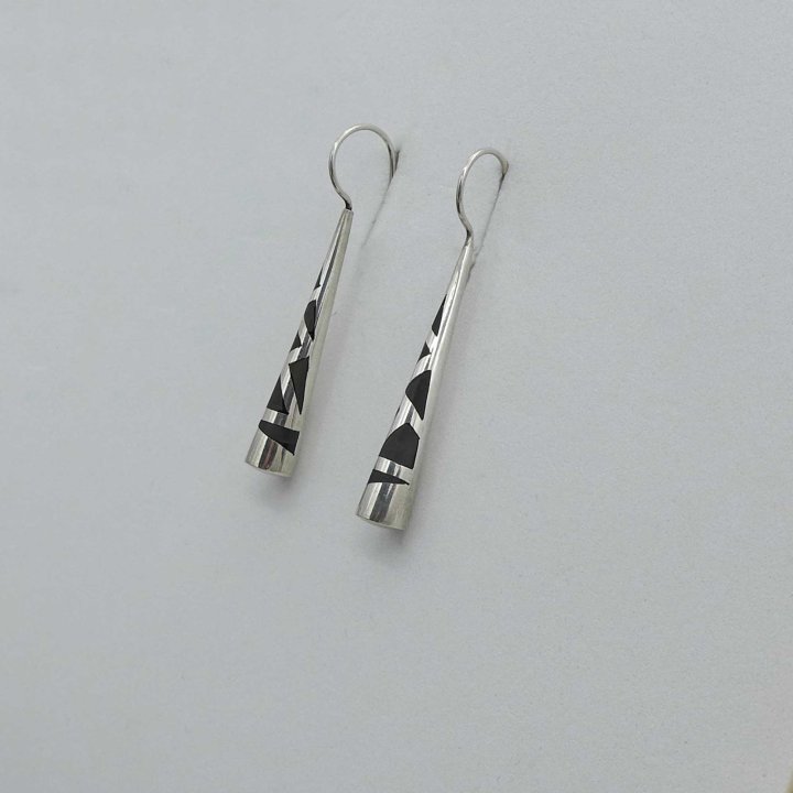 Cone-shaped silver earrings with enamel