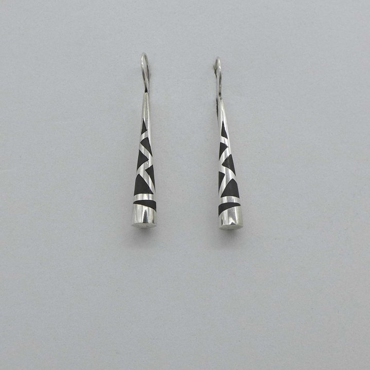 Cone-shaped silver earrings with enamel
