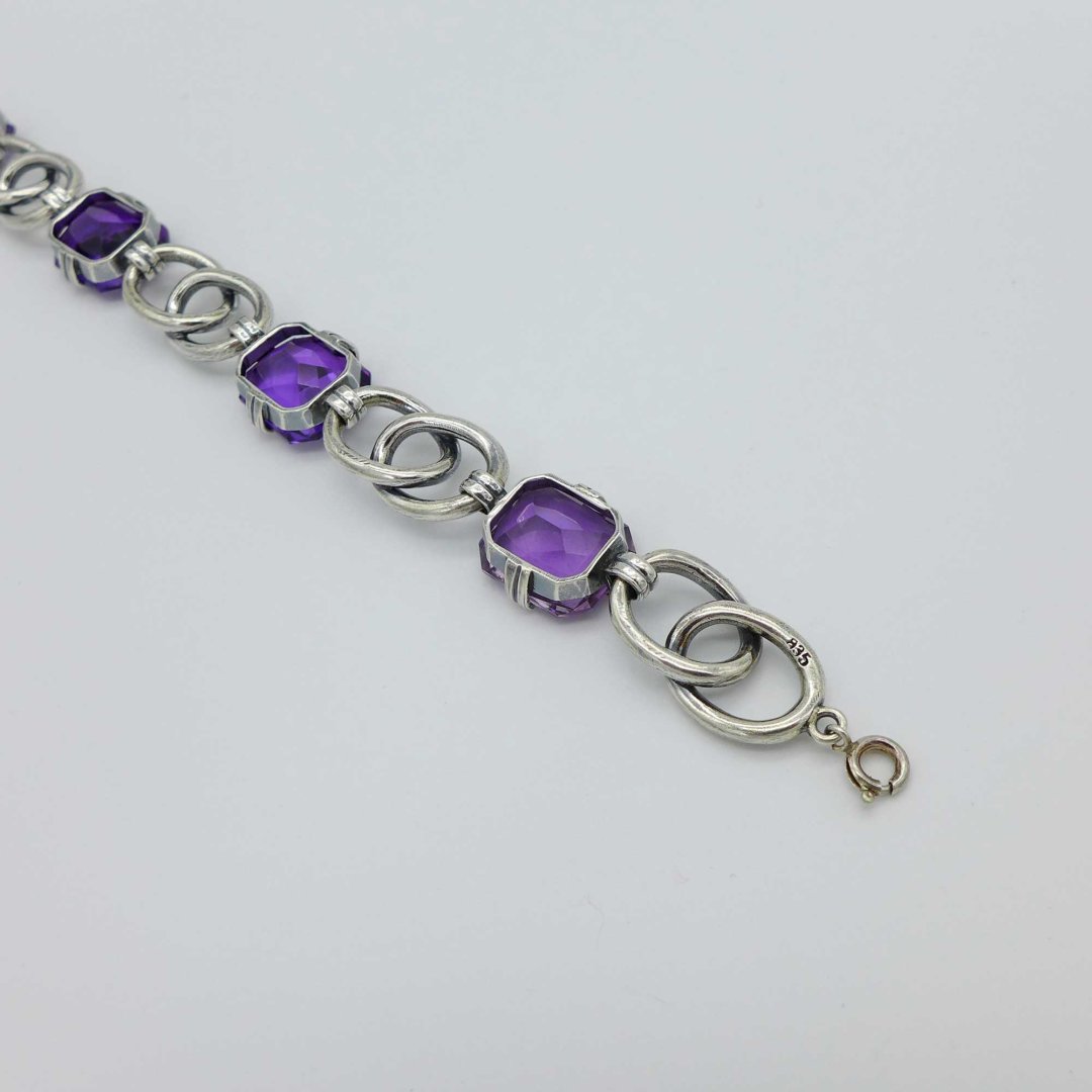 Silver bracelet with dark amethysts from the 1960s.