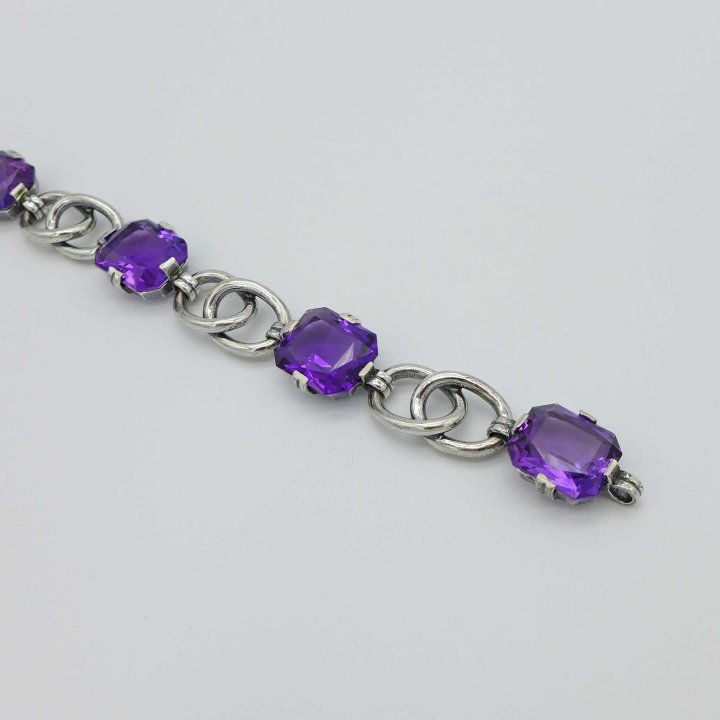 Silver bracelet with dark amethysts from the 1960s.
