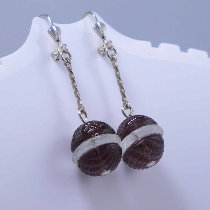 Earrings with amethyst coloured crystal glass beads