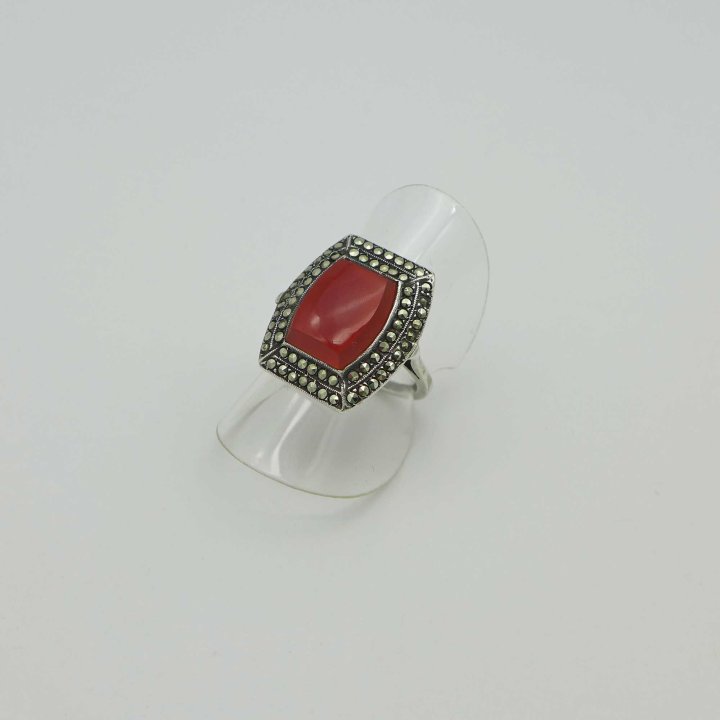 Art Deco ring with carnelian and marcasites