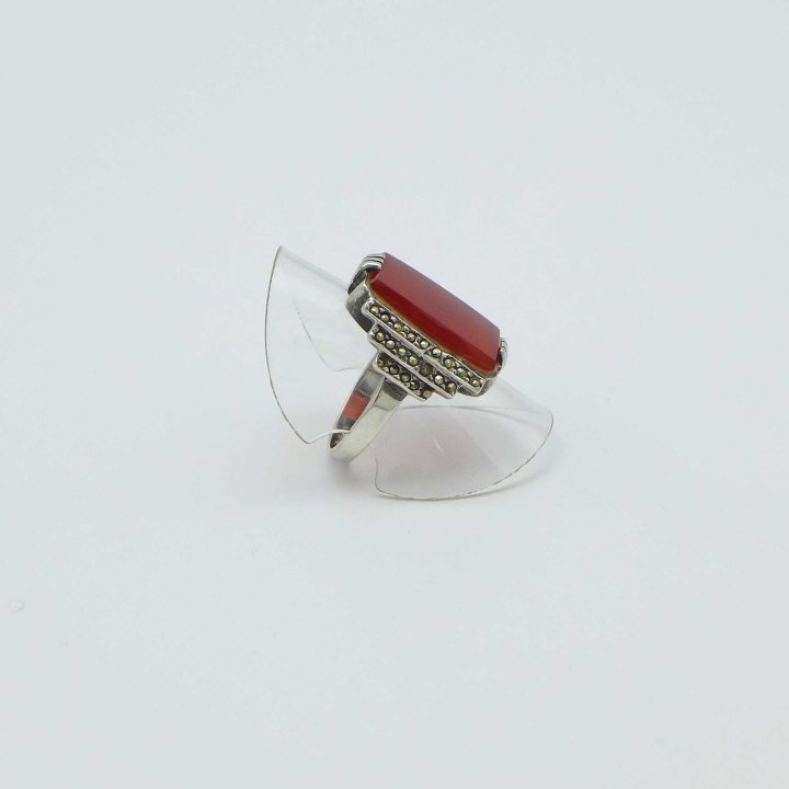 Silver ring Art Déco with carnelian and marcasite