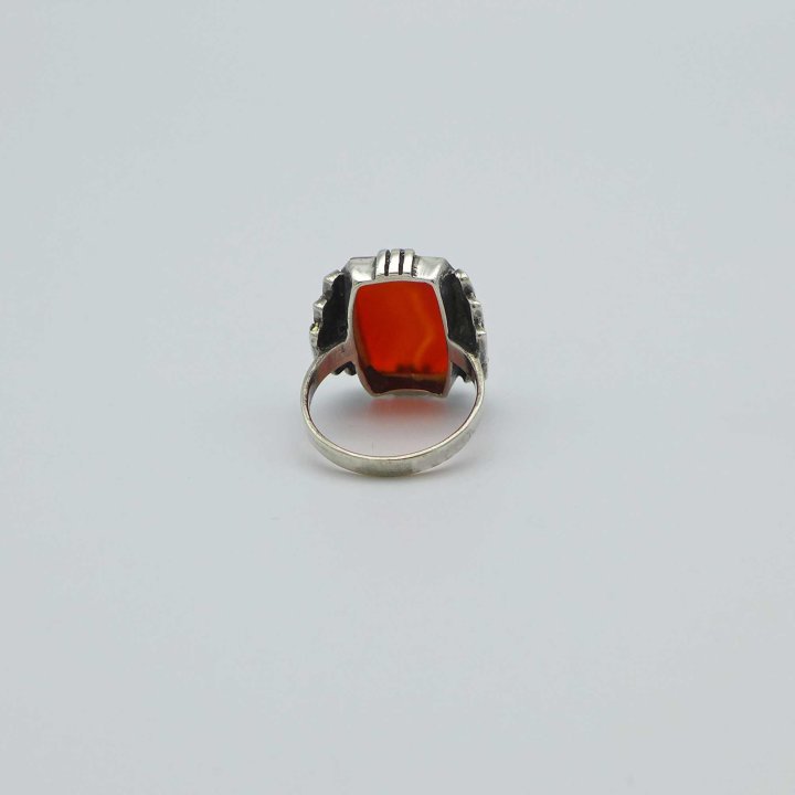 Silver ring Art Déco with carnelian and marcasite