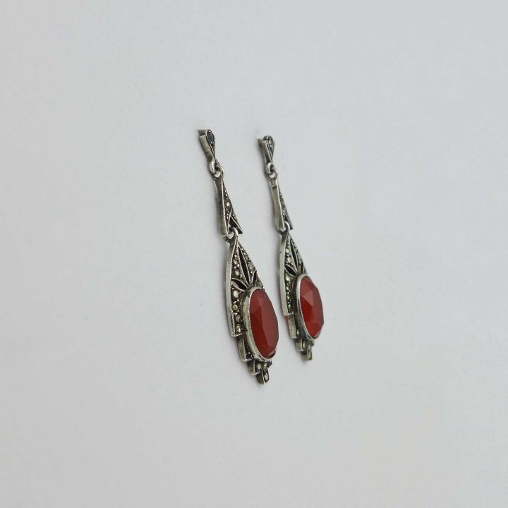 Art Deco earrings with carnelian and marcasite