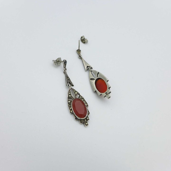 Art Deco earrings with carnelian and marcasite