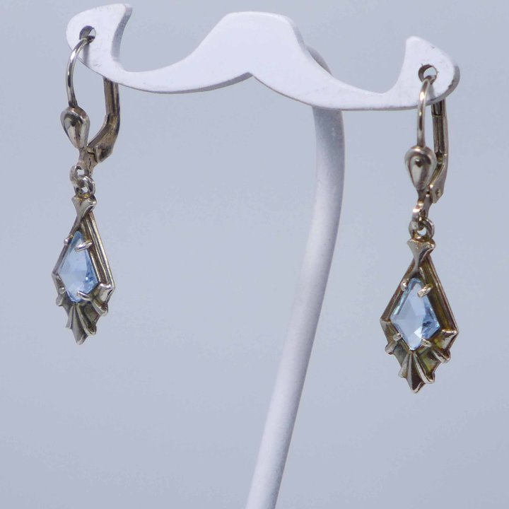 Art Deco earrings with aquamarine crystal glass