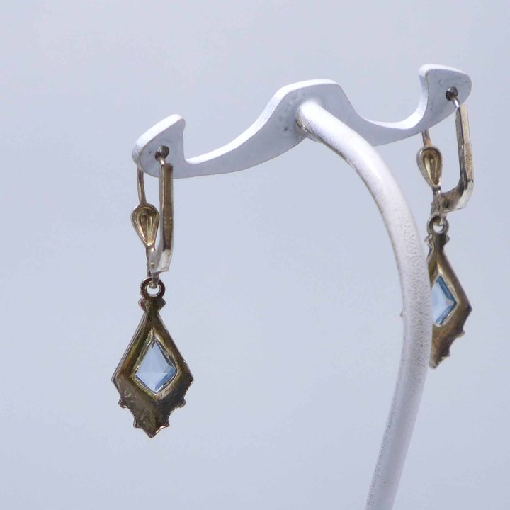 Art Deco earrings with aquamarine crystal glass