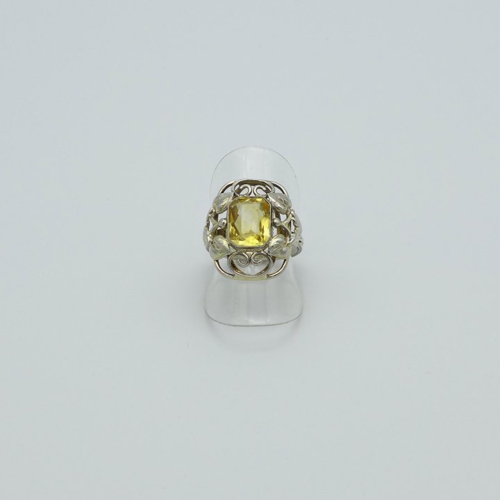 Floral silver riFloral Art Nouveau Ring with Yellow...