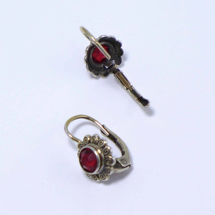 Small silver earrings with red crystal glass
