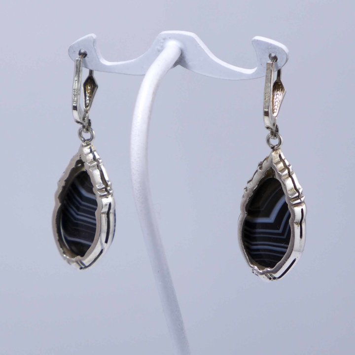 Onyx silver earrings from the 1920s