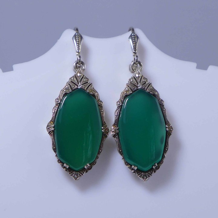 Art Deco earrings with green agate