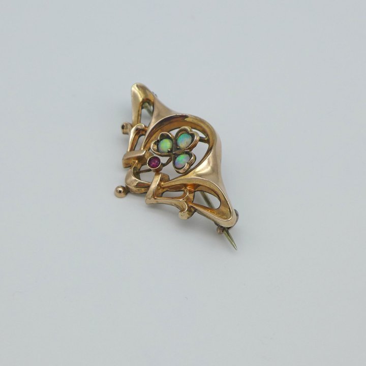 Rose Gold plated Art Nouveau Brooch with Opals
