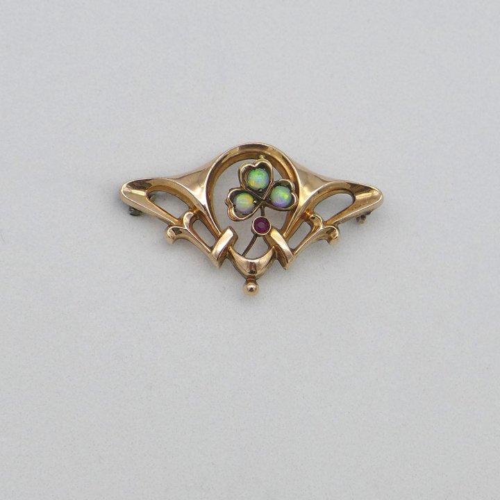 Rose Gold plated Art Nouveau Brooch with Opals
