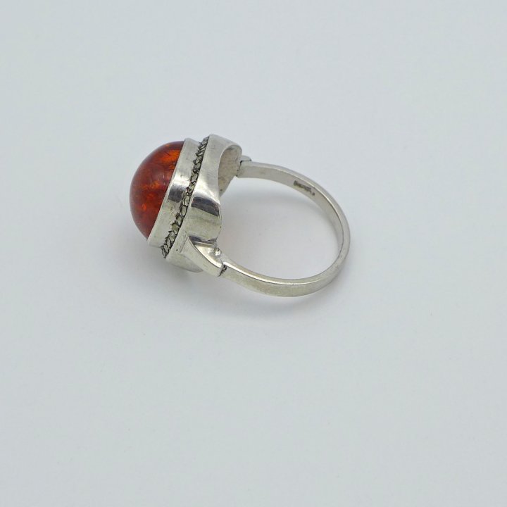 Amber ring with marcasites