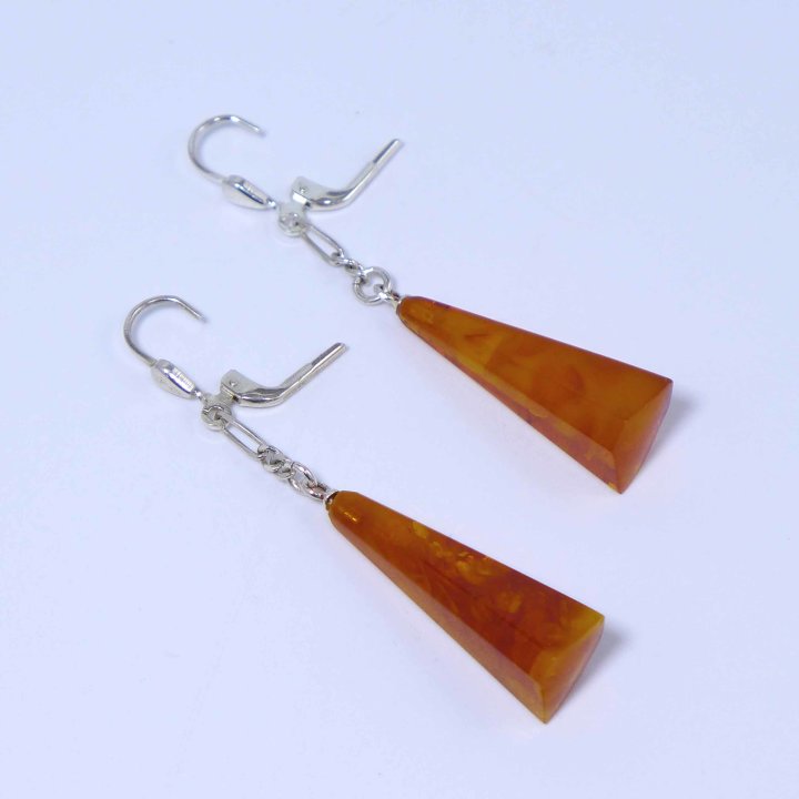 Amber silver earrings with chain