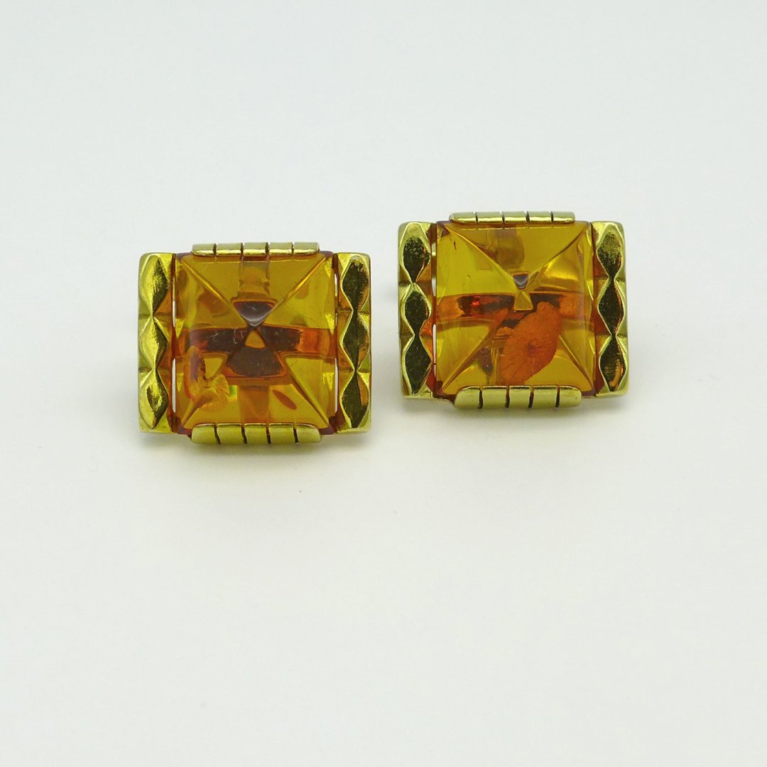 Gold plated amber cufflinks