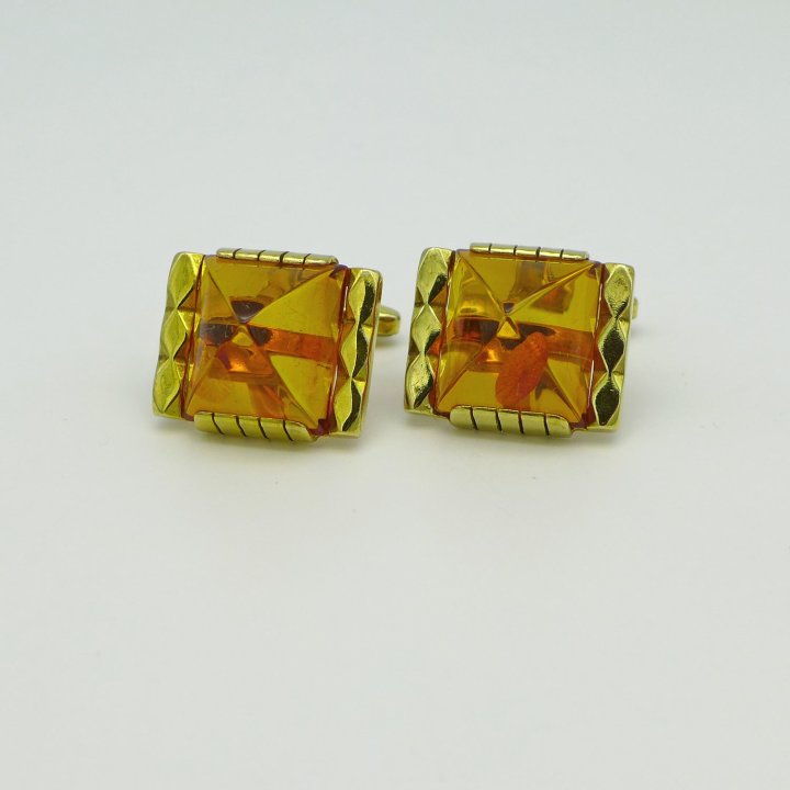 Gold plated amber cufflinks