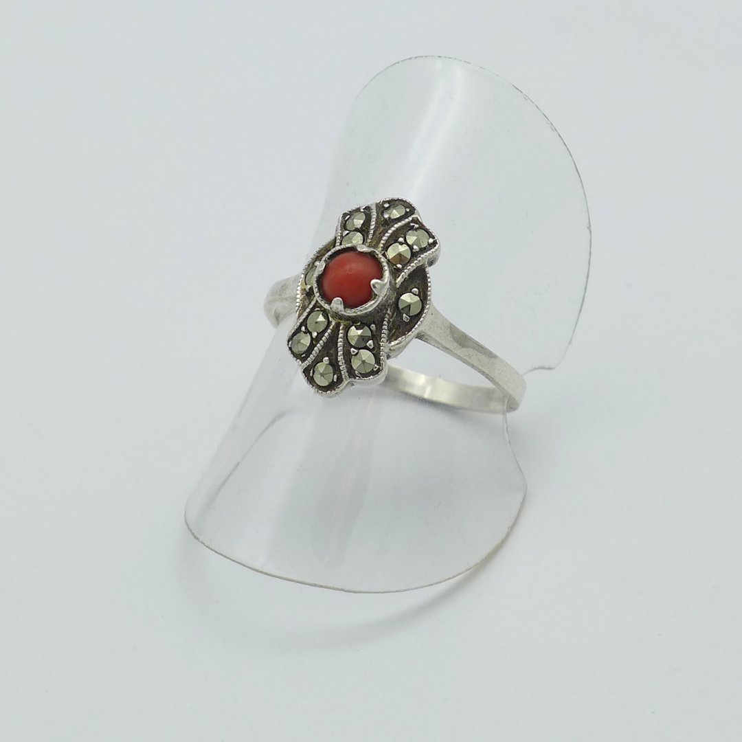 Marcasite ring with coral