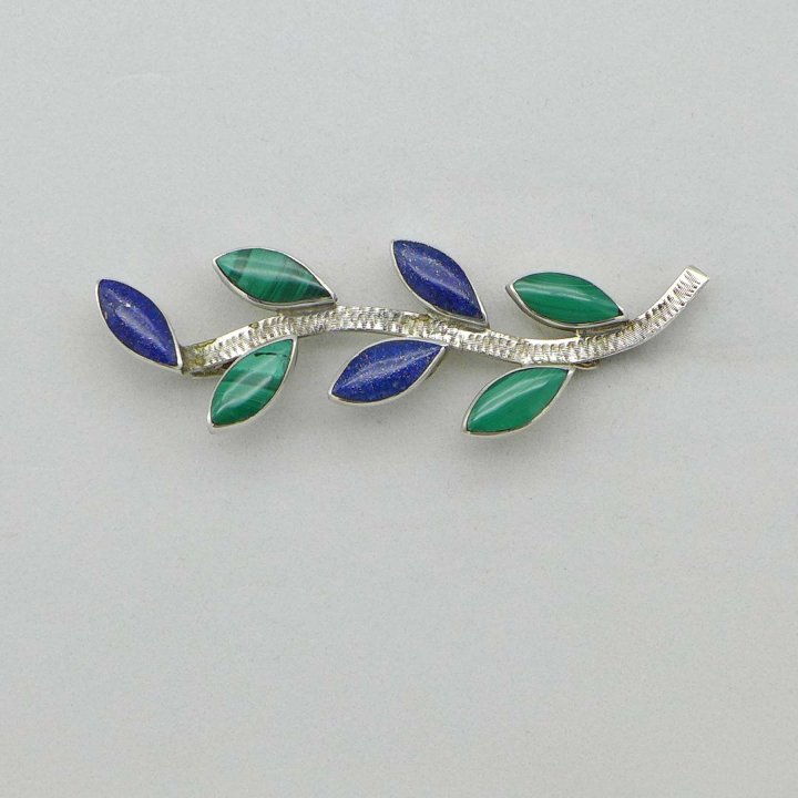 Brooch branch with malachite and lapis lazuli